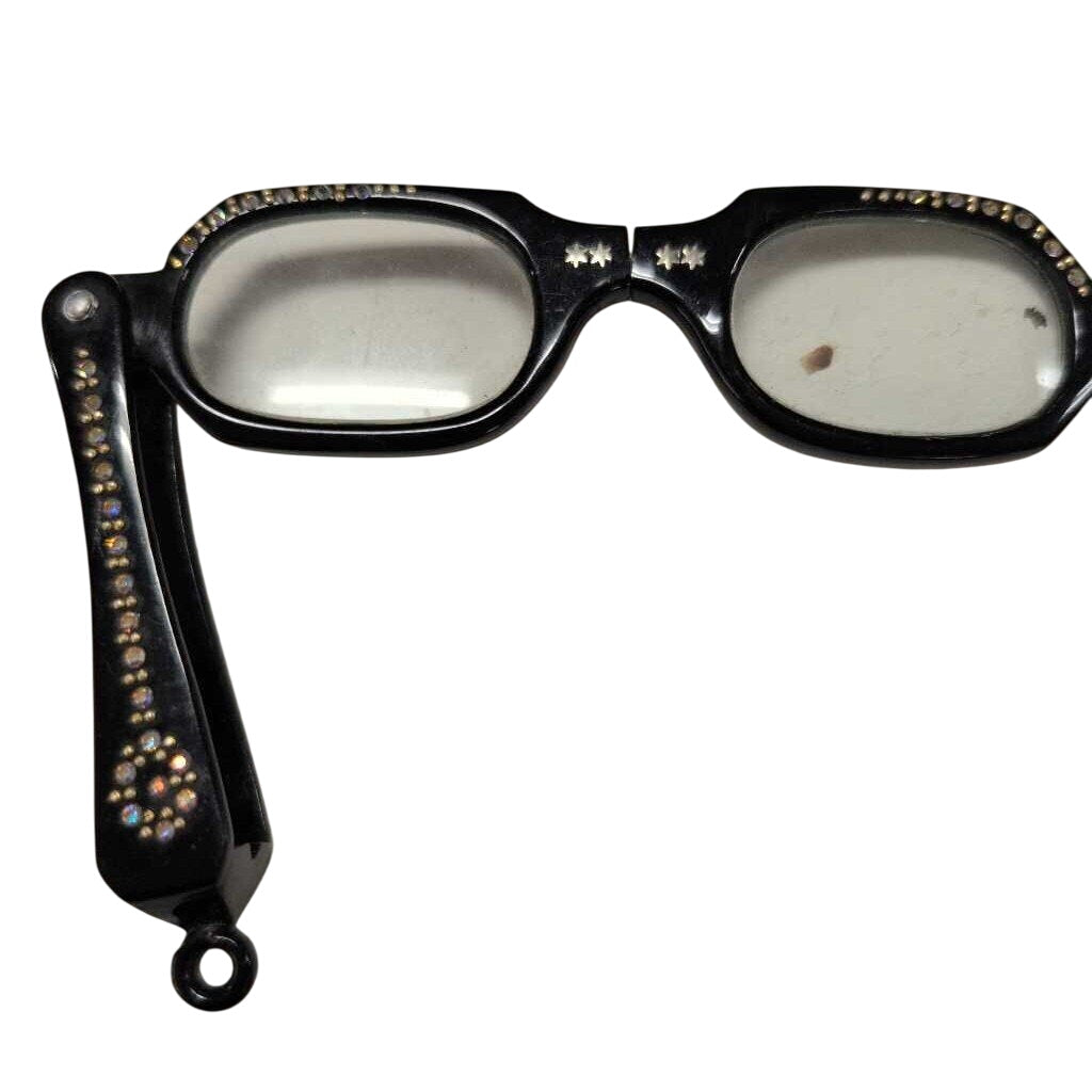 Vintage Black Oval Rhinestone Folding Glasses by Miss Daisy's Consignment & Auction House