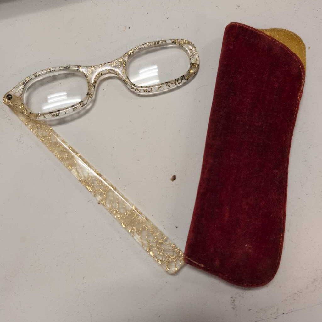 Vintage Gold Lorgnette Glasses w/Velvet Case
