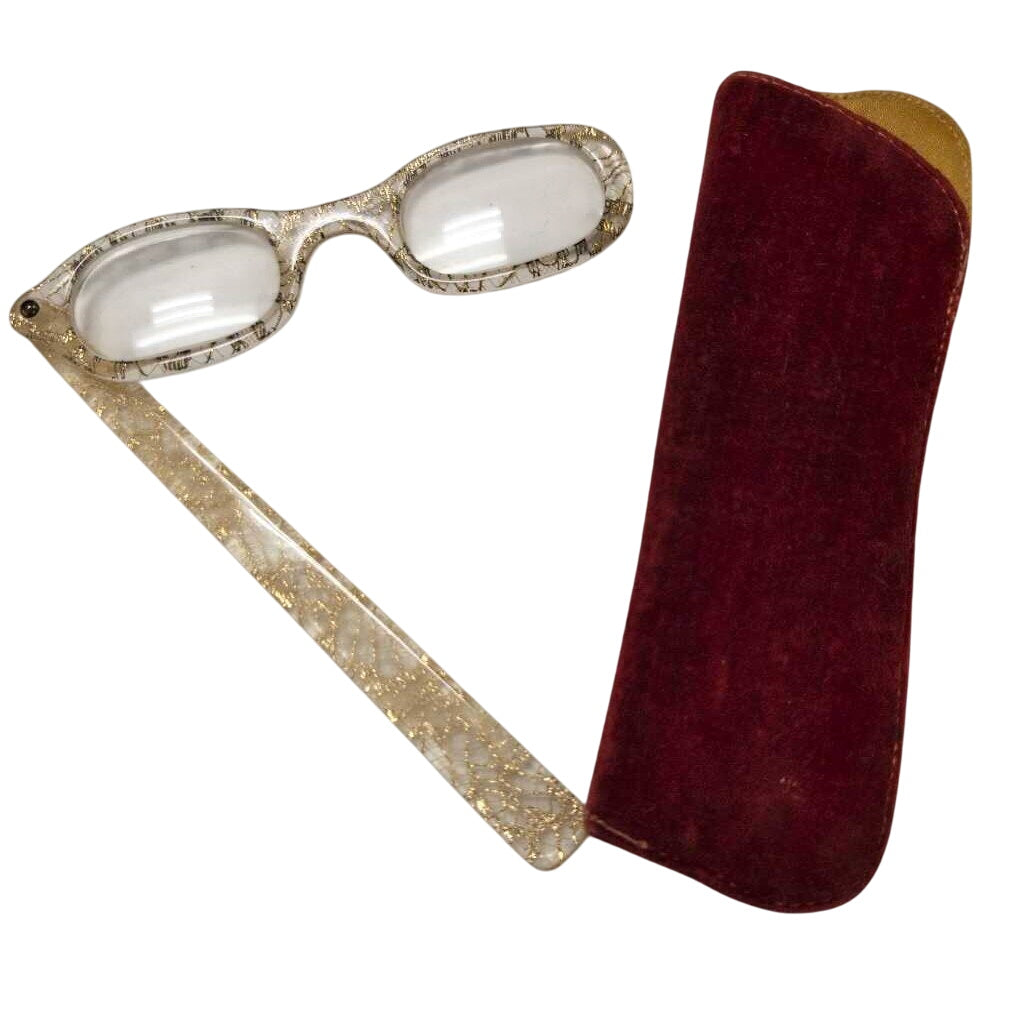 Vintage Gold Lorgnette Glasses w/Velvet Case by Miss Daisy's Consignment & Auction House