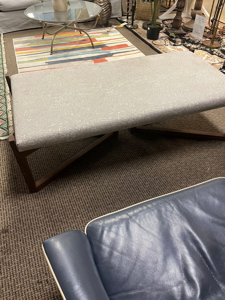 Mid Century Beige Upholstered Teak Wood Coffee Table