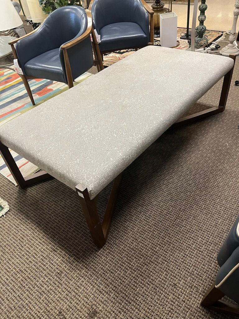 Mid Century Beige Upholstered Teak Wood Coffee Table
