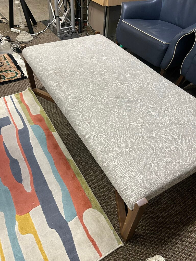 Mid Century Beige Upholstered Teak Wood Coffee Table