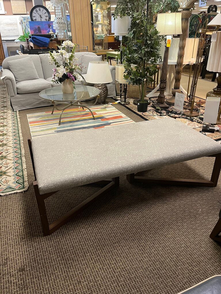 Mid Century Beige Upholstered Teak Wood Coffee Table
