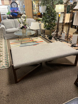 Mid Century Beige Upholstered Teak Wood Coffee Table