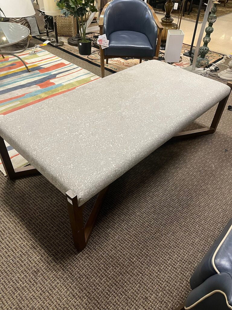 Mid Century Beige Upholstered Teak Wood Coffee Table