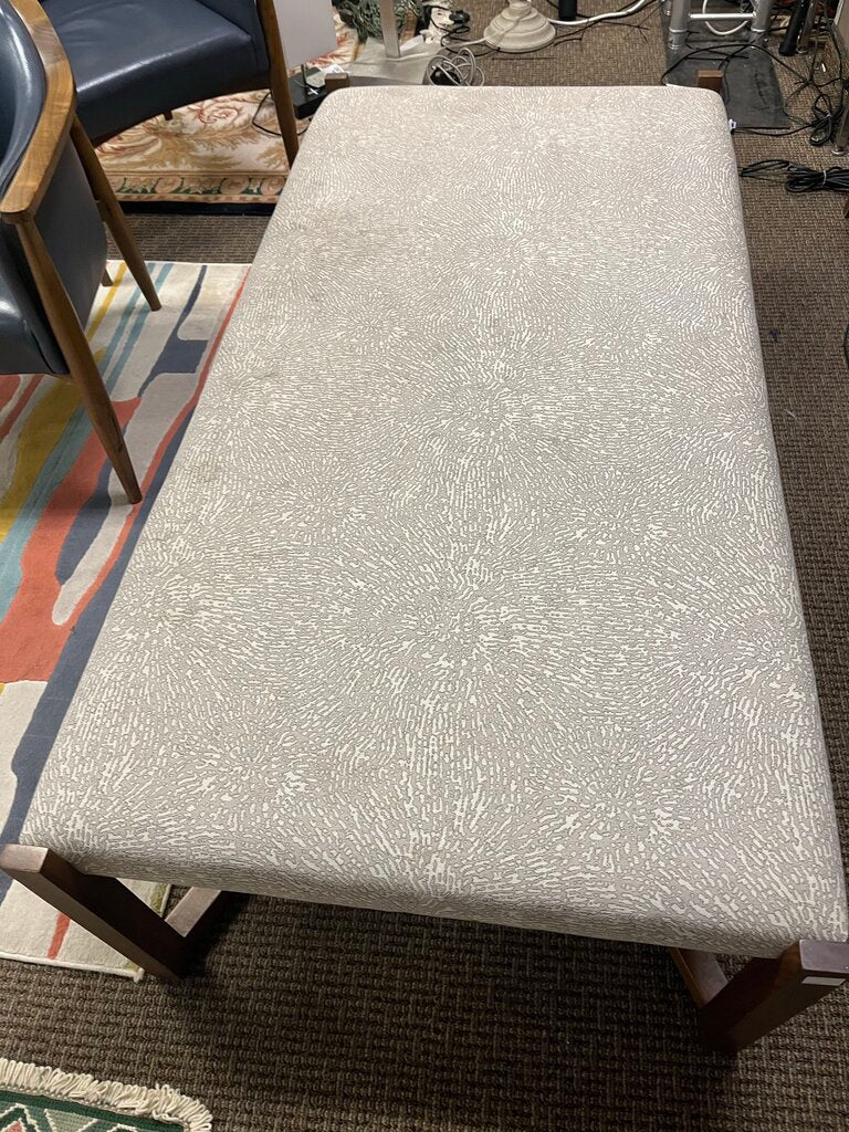 Mid Century Beige Upholstered Teak Wood Coffee Table