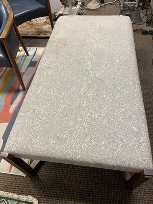 Mid Century Beige Upholstered Teak Wood Coffee Table