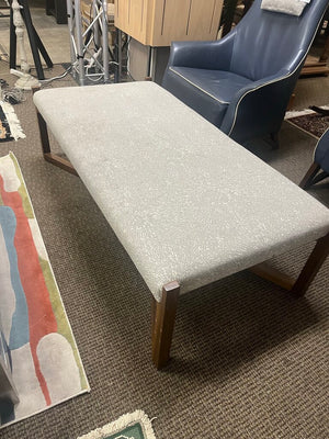 Mid Century Beige Upholstered Teak Wood Coffee Table