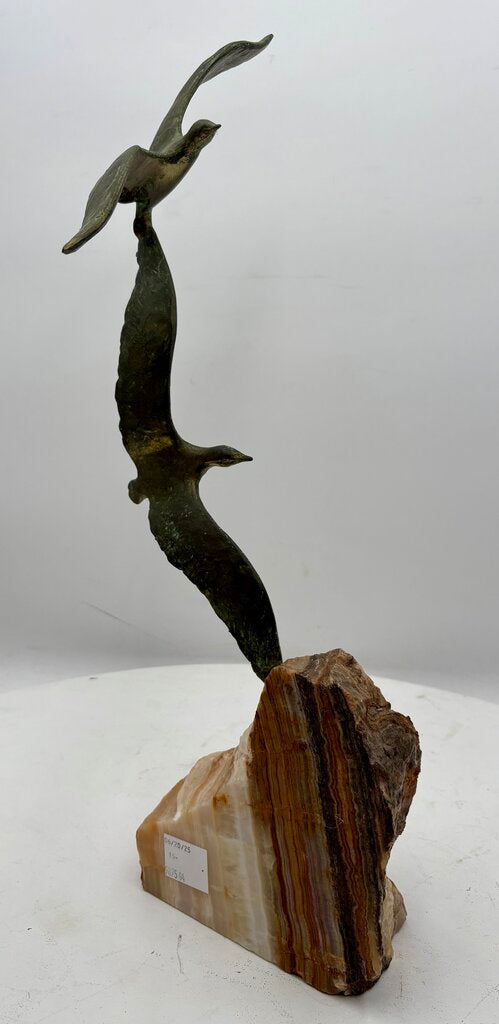 Brian Bijan Bronze Gulls On Rough Agate Stone Base Signed