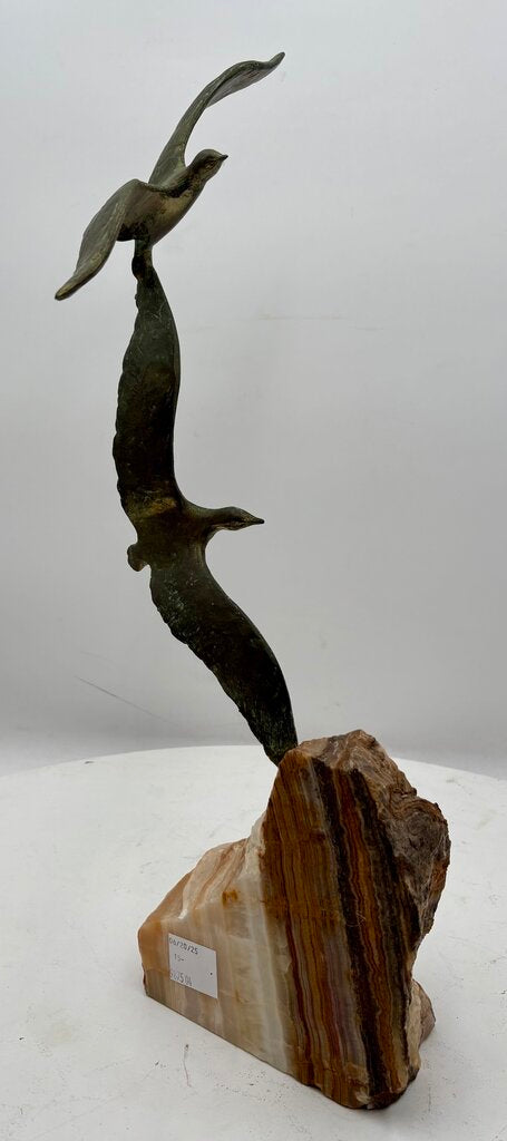 Brian Bijan Bronze Gulls On Rough Agate Stone Base Signed