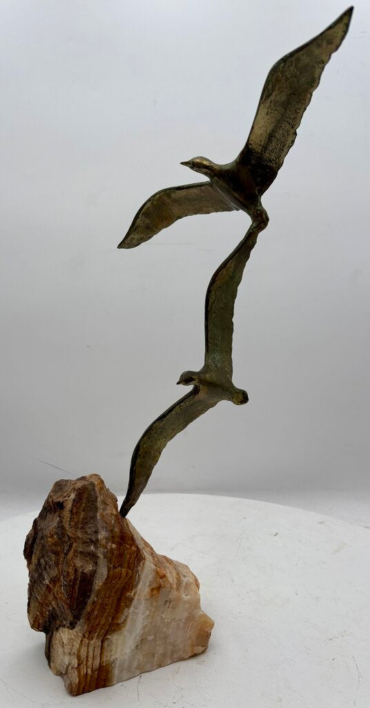 Brian Bijan Bronze Gulls On Rough Agate Stone Base Signed