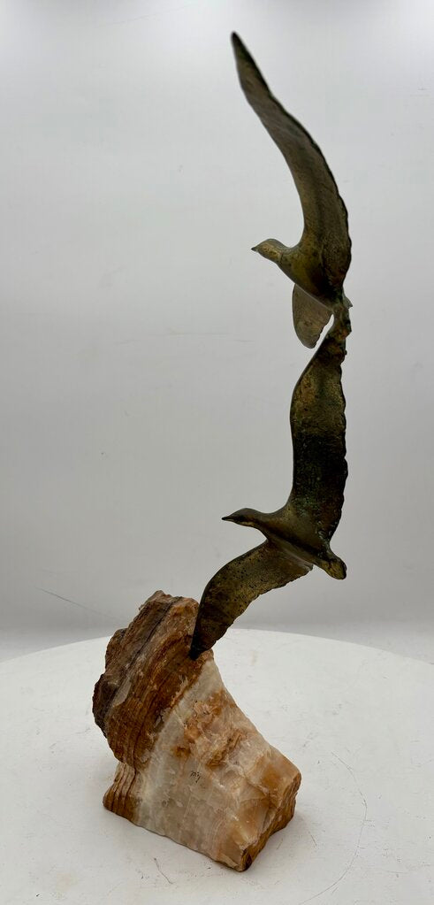 Brian Bijan Bronze Gulls On Rough Agate Stone Base Signed