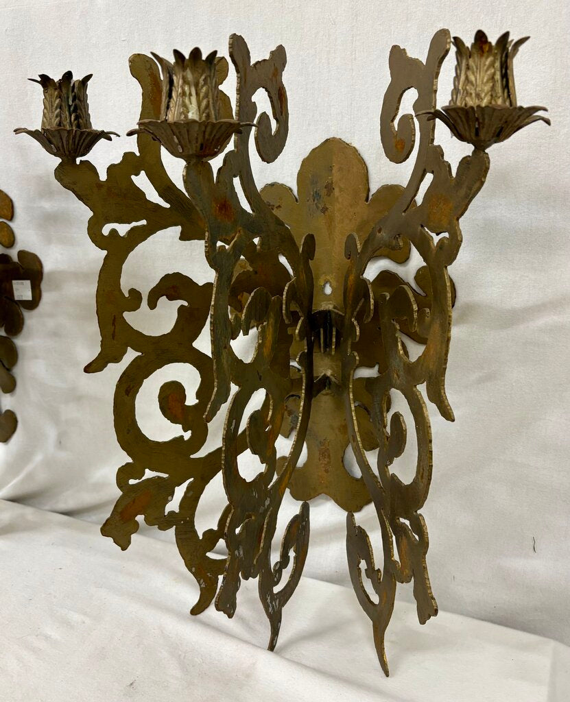 Custom Hand Made Plasma Cut French Style Bronze Finish 3 Candle Wall Sconce (PAIR)