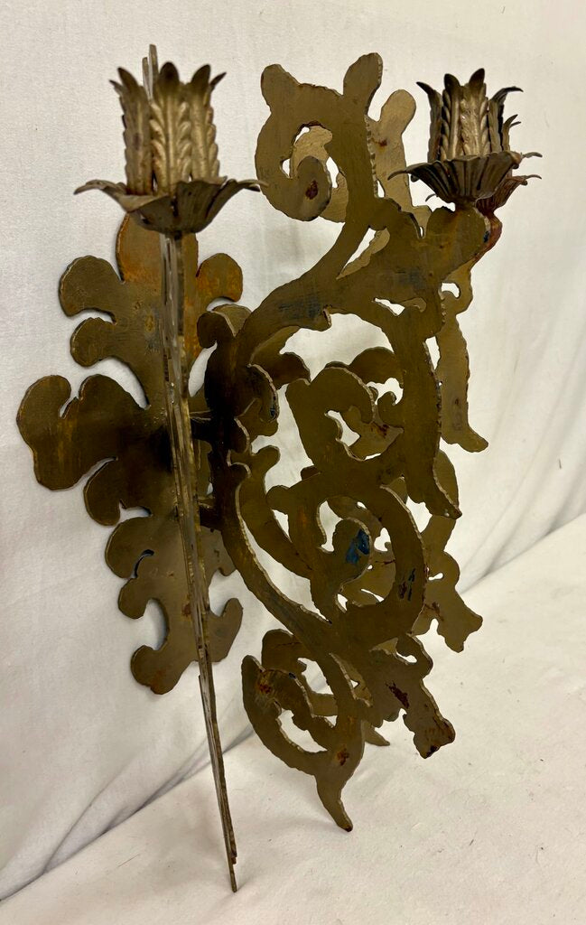 Custom Hand Made Plasma Cut French Style Bronze Finish 3 Candle Wall Sconce (PAIR)
