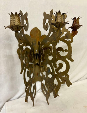 Custom Hand Made Plasma Cut French Style Bronze Finish 3 Candle Wall Sconce (PAIR)