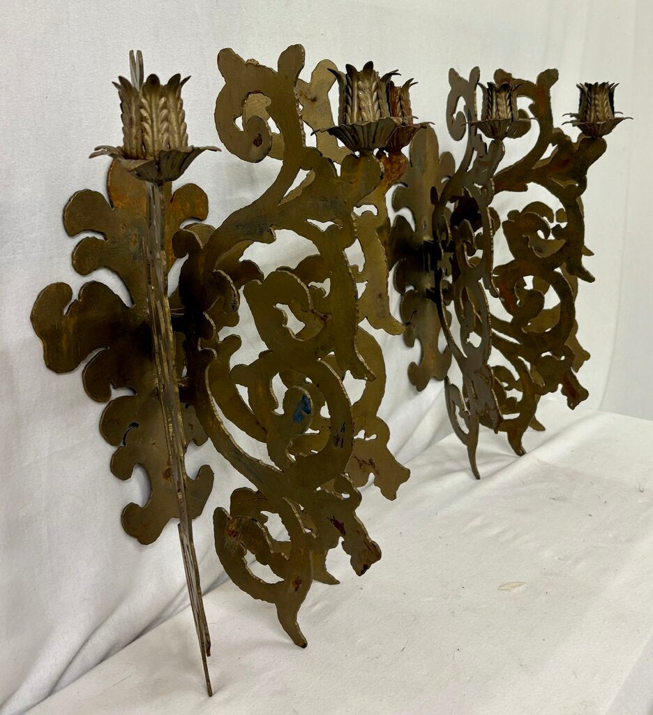 Custom Hand Made Plasma Cut French Style Bronze Finish 3 Candle Wall Sconce (PAIR)