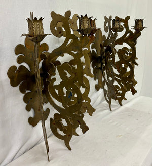 Custom Hand Made Plasma Cut French Style Bronze Finish 3 Candle Wall Sconce (PAIR)
