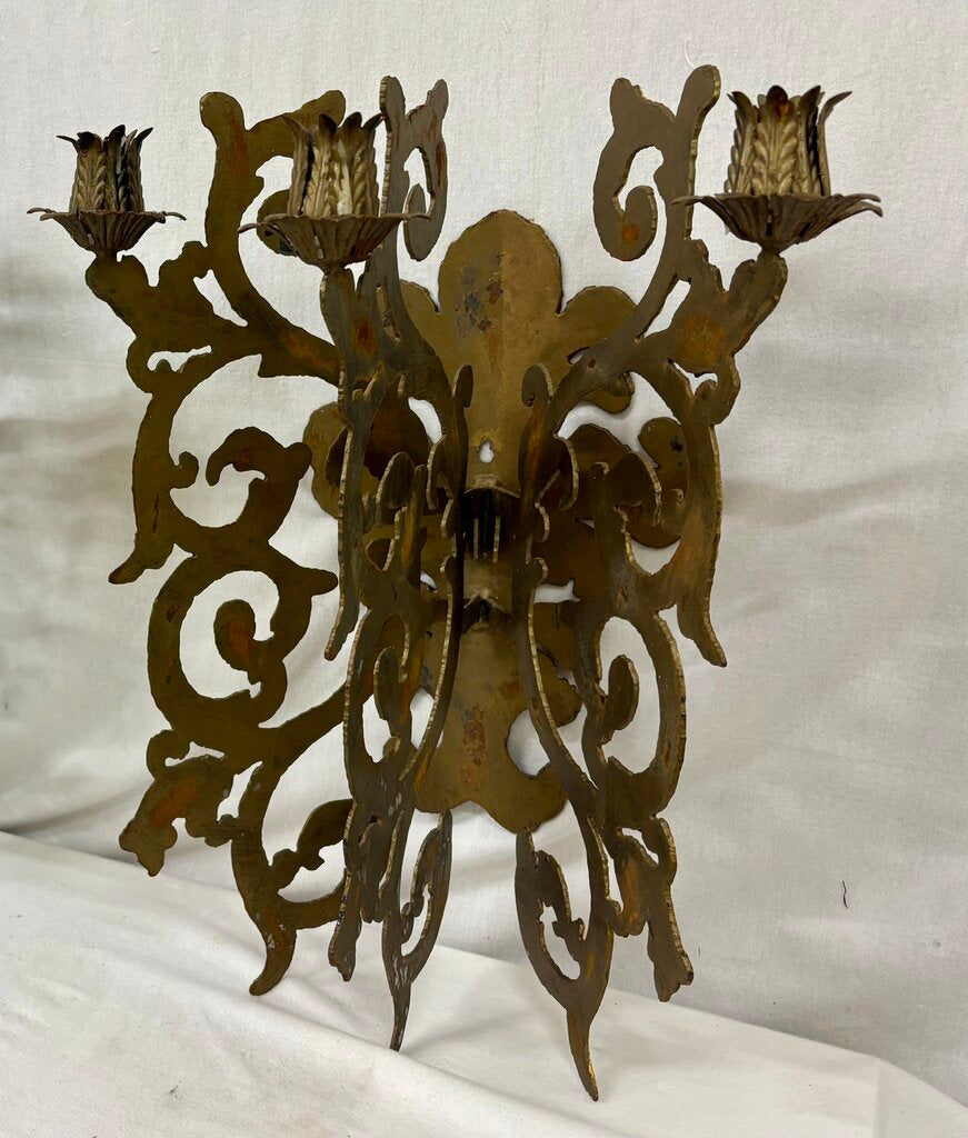 Custom Hand Made Plasma Cut French Style Bronze Finish 3 Candle Wall Sconce (PAIR)