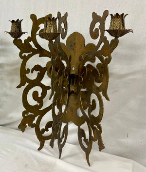 Custom Hand Made Plasma Cut French Style Bronze Finish 3 Candle Wall Sconce (PAIR)