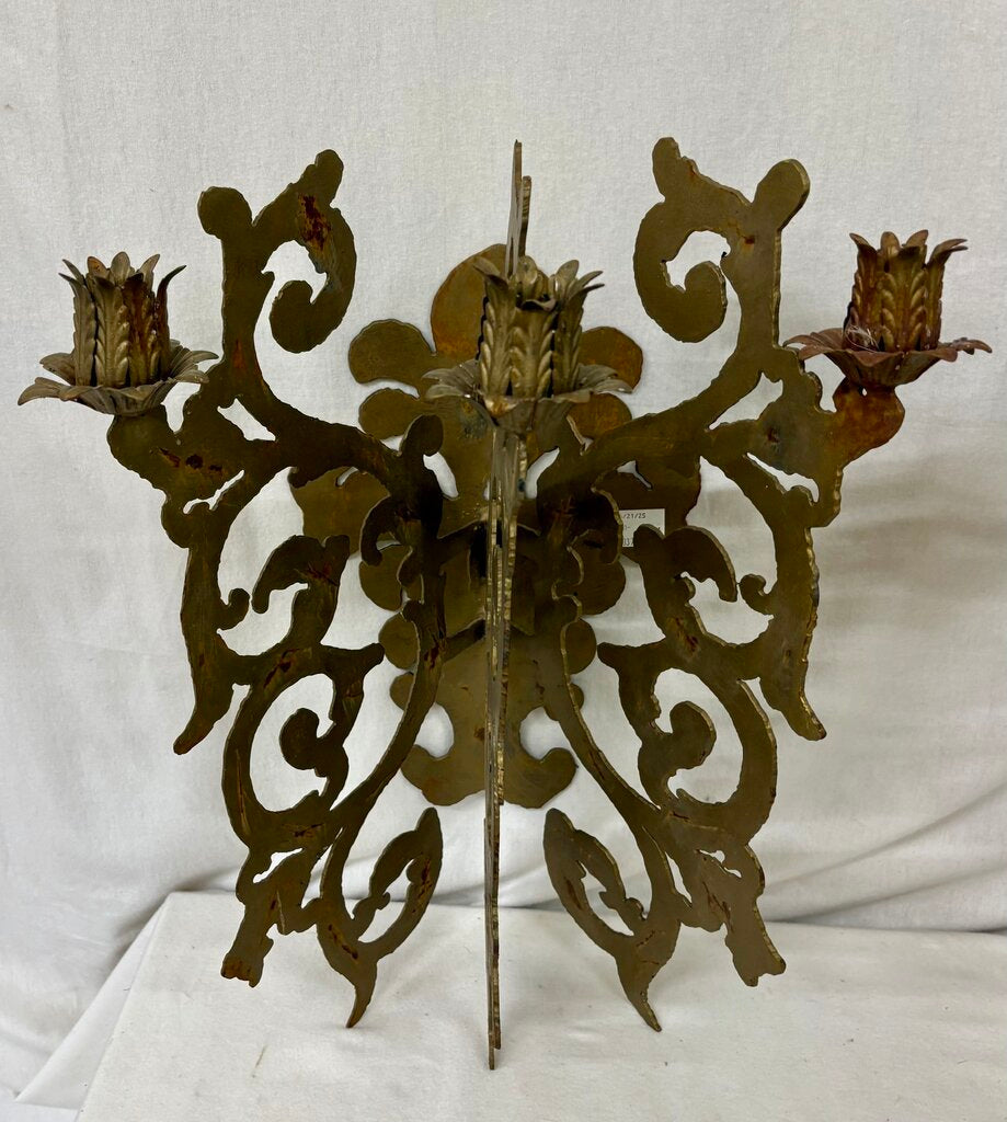 Custom Hand Made Plasma Cut French Style Bronze Finish 3 Candle Wall Sconce (PAIR)