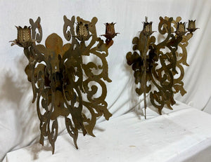 Custom Hand Made Plasma Cut French Style Bronze Finish 3 Candle Wall Sconce (PAIR)