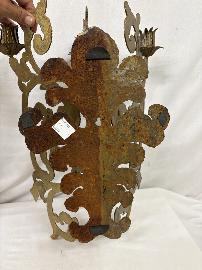 Custom Hand Made Plasma Cut French Style Bronze Finish 3 Candle Wall Sconce (PAIR)