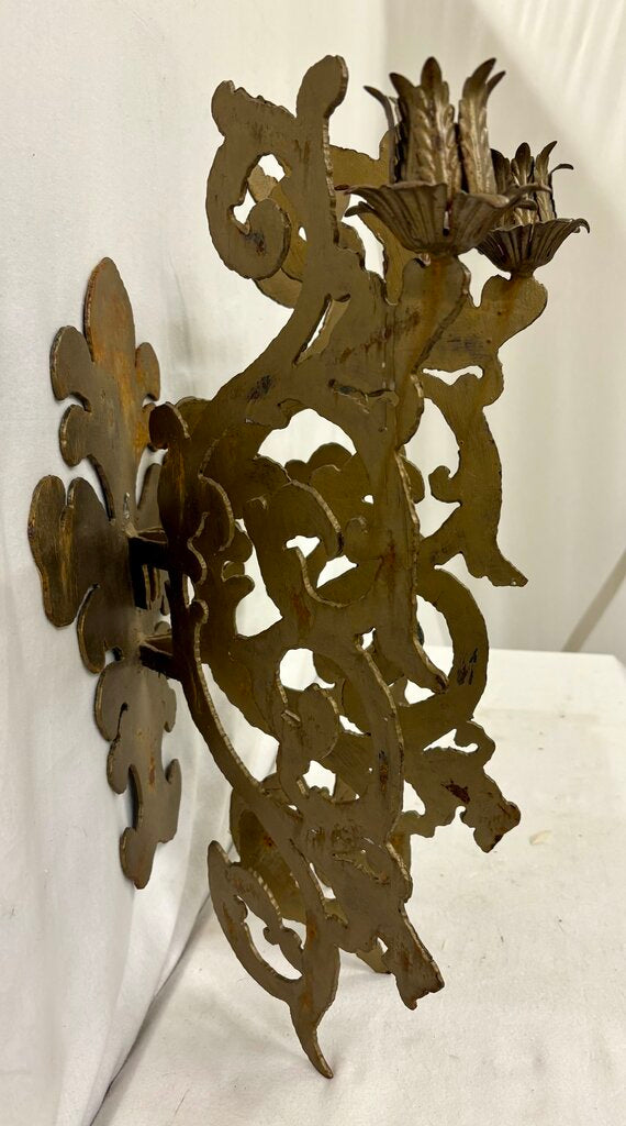 Custom Hand Made Plasma Cut French Style Bronze Finish 3 Candle Wall Sconce (PAIR)