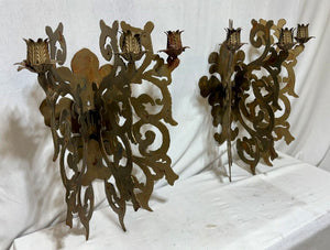 Custom Hand Made Plasma Cut French Style Bronze Finish 3 Candle Wall Sconce (PAIR)
