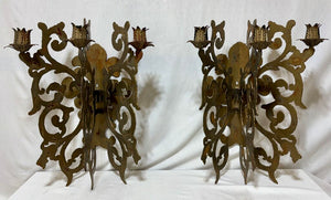 Custom Hand Made Plasma Cut French Style Bronze Finish 3 Candle Wall Sconce (PAIR)