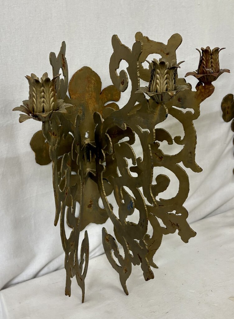 Custom Hand Made Plasma Cut French Style Bronze Finish 3 Candle Wall Sconce (PAIR)