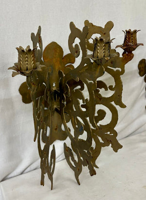 Custom Hand Made Plasma Cut French Style Bronze Finish 3 Candle Wall Sconce (PAIR)
