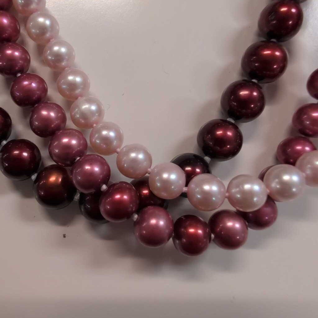3 Strand Dyed Pearl Necklace 16 Inch