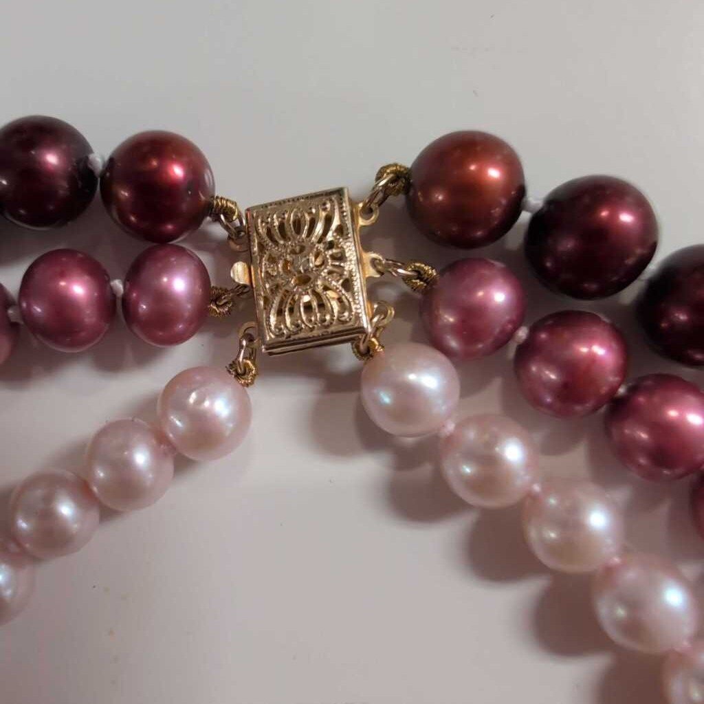 3 Strand Dyed Pearl Necklace 16 Inch