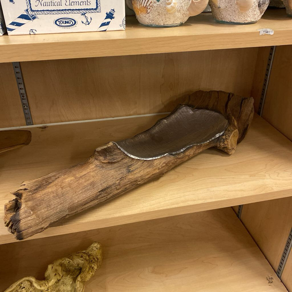 Natural Wood Bowl w/ Hammered Aluminum Lining