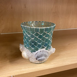 Shell Mosaic Candle Holder 4.5"H