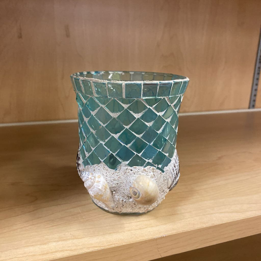 Shell Mosaic Candle Holder 4.5"H