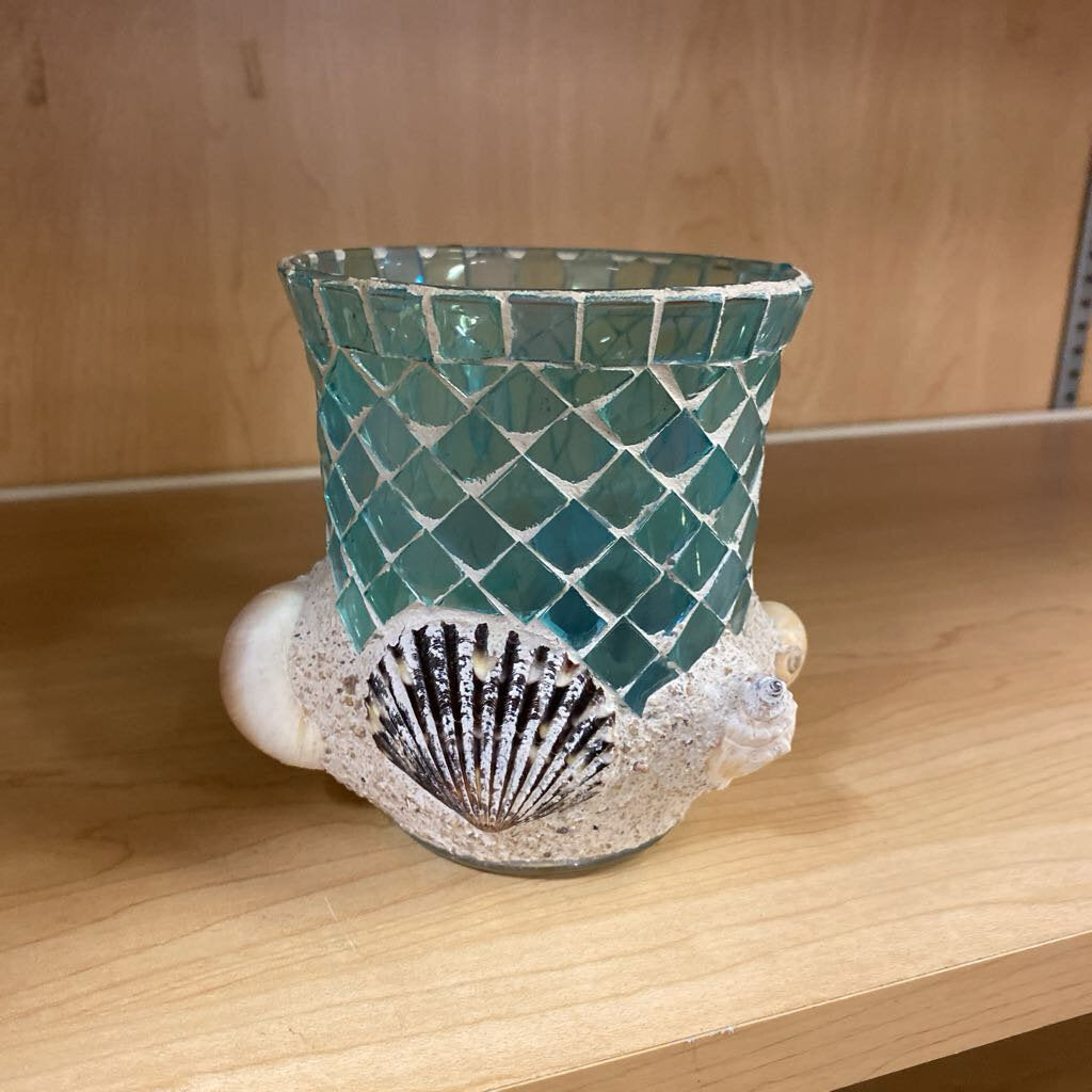 Shell Mosaic Candle Holder 4.5"H