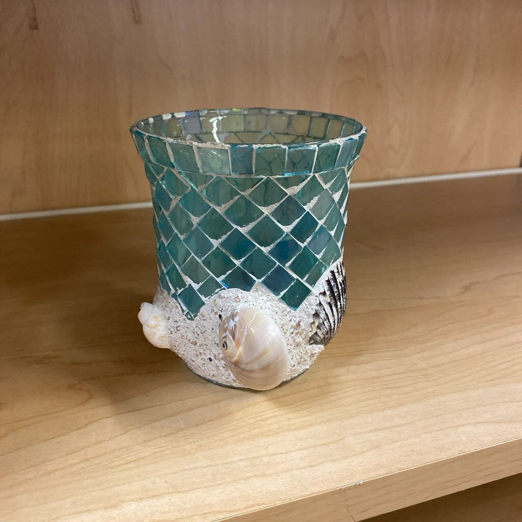 Shell Mosaic Candle Holder 4.5"H