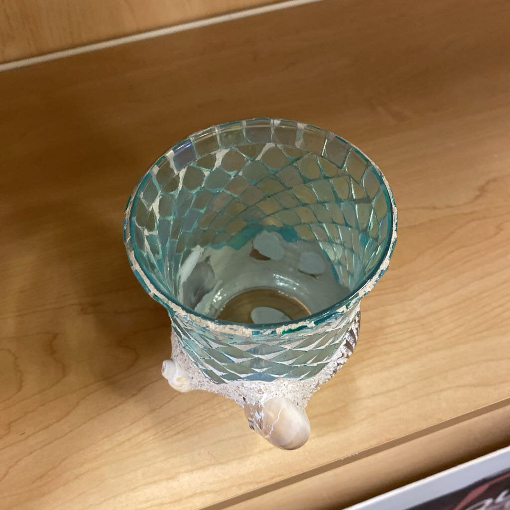 Shell Mosaic Candle Holder 4.5"H