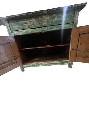 Green Distressed Wood Metal Lift-Top Cabinet 26.5x41x32.5