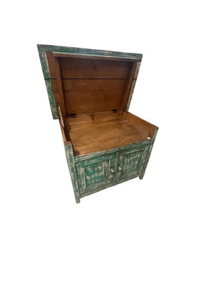 Green Distressed Wood Metal Lift-Top Cabinet 26.5x41x32.5