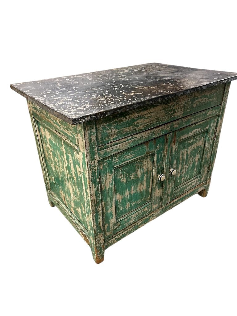 Green Distressed Wood Metal Lift-Top Cabinet 26.5x41x32.5