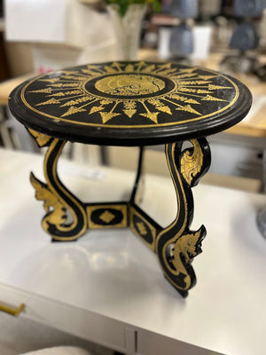 Burmese Gilt & Black Lacquer Peacock Folding Table 14x15