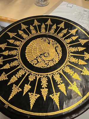 Burmese Gilt & Black Lacquer Peacock Folding Table 14x15