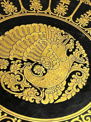 Burmese Gilt & Black Lacquer Peacock Folding Table 14x15