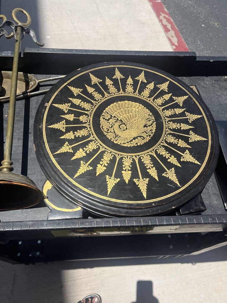 Burmese Gilt & Black Lacquer Peacock Folding Table 14x15
