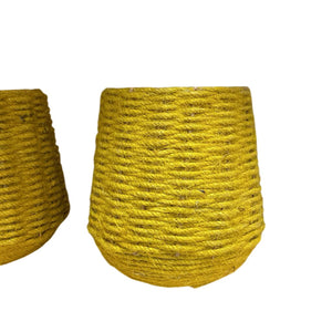 Woven Mustard Yellow & Glass Candle Holder by Miss Daisy's Consignment & Auction House