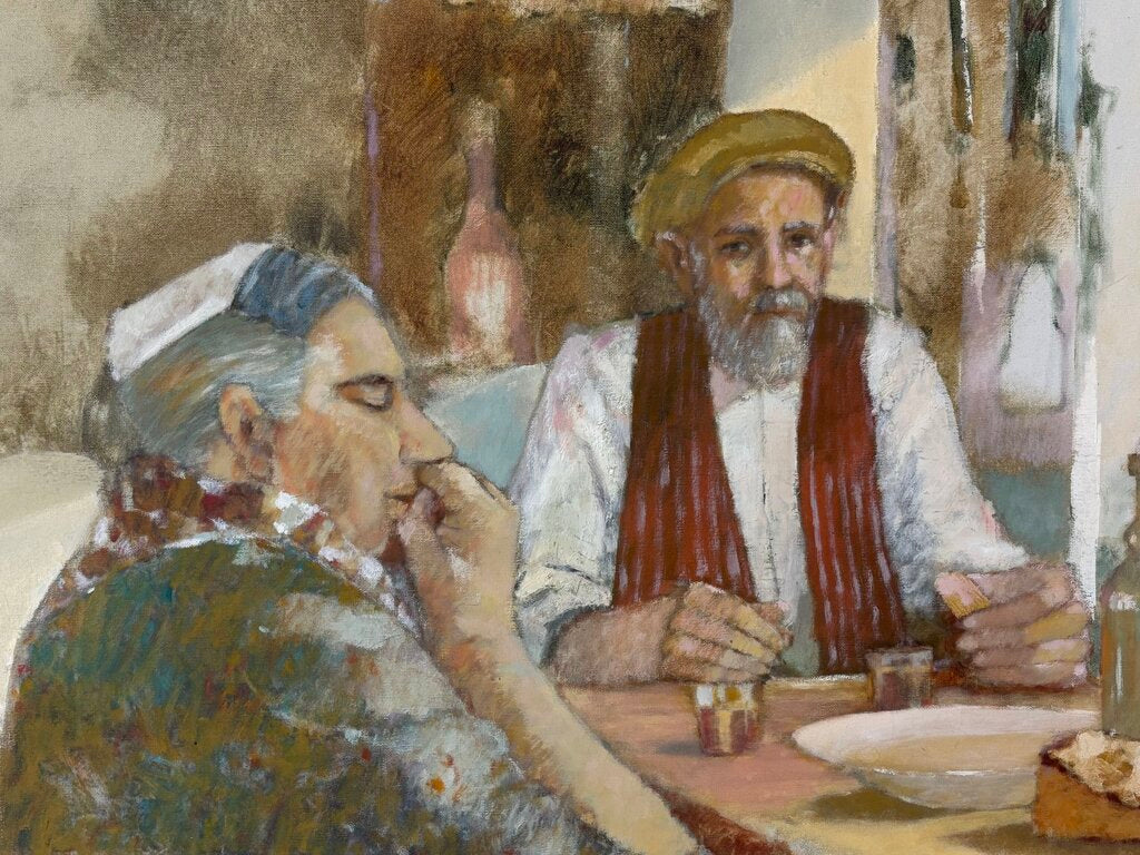 Anton Sipos Untitled Men Conversing Original Signed Oil on Canvas