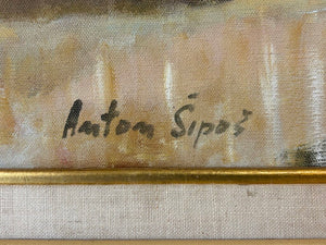 Anton Sipos Untitled Men Conversing Original Signed Oil on Canvas