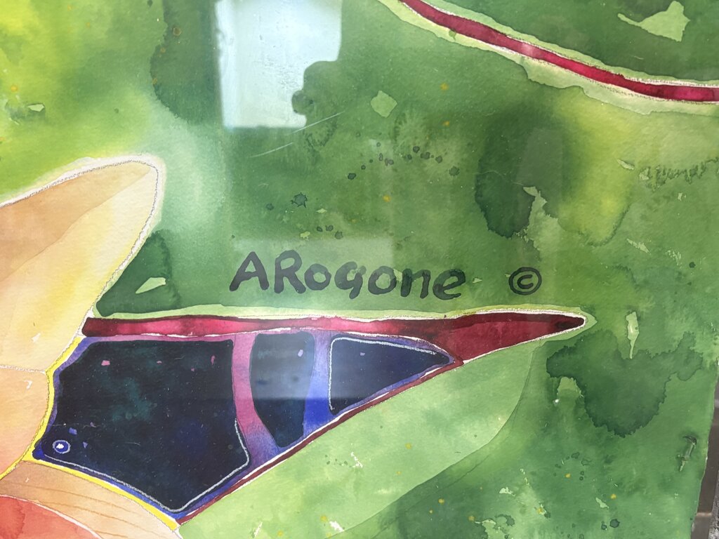 Arogone Colorful Water Lilies Watercolor & Pencil Original Painting in Acrylic Case